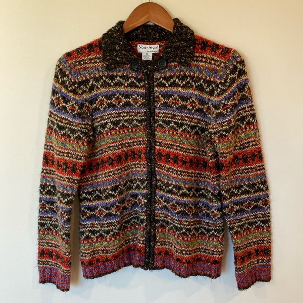 NorthStyle Multi Color Vintage Zip Front Cardigan Size Medium Cottagecore